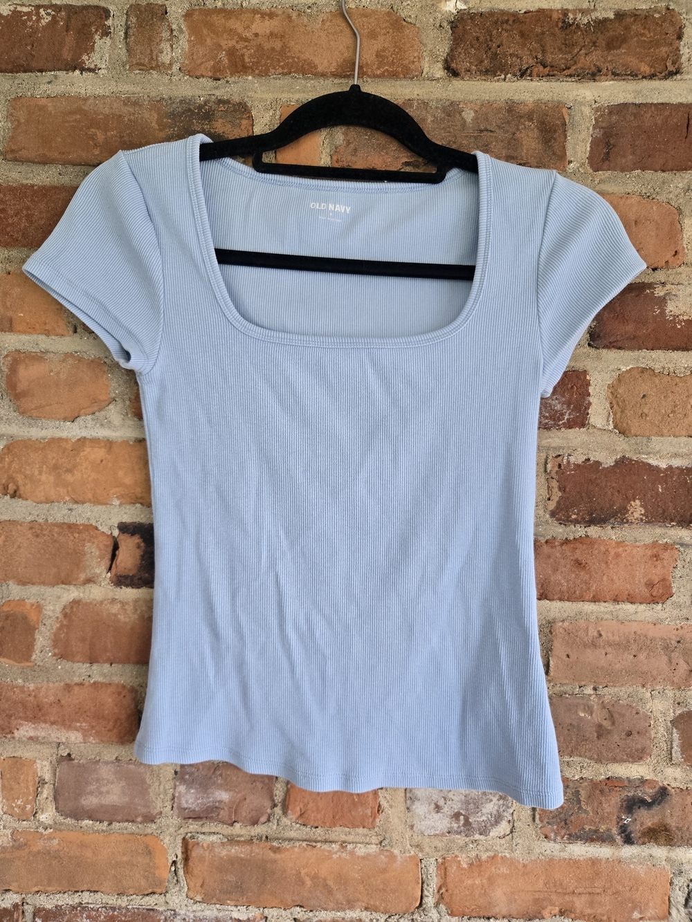 Old Navy Women's Light Blue Square Neck Ribbed Top